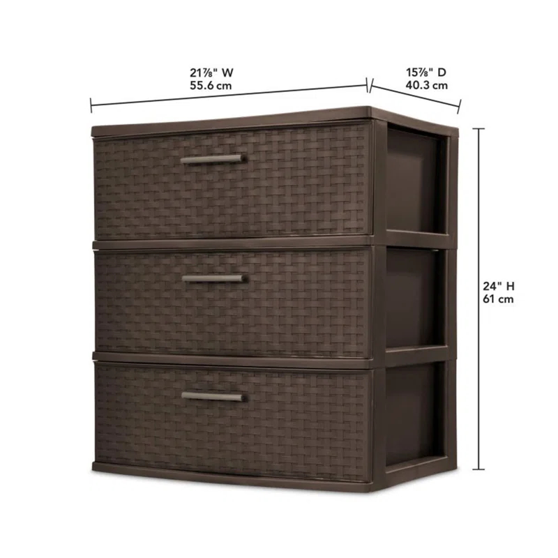 Sterilite Sterilite 25306P01 Spacious 3-Drawer Wide Weave Design Storage Tower, Brown