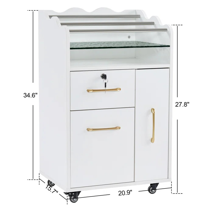 BarberPub Salon Trolley Makeup Organizer with Drawer and Cabinet