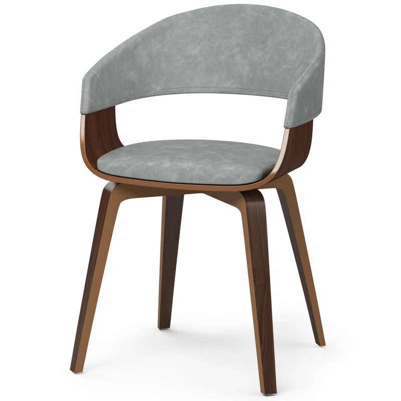 Simpli Home Lowell Bentwood Upholstered Dining Chair with Curved Backrest in Mid-Century Modern Style
