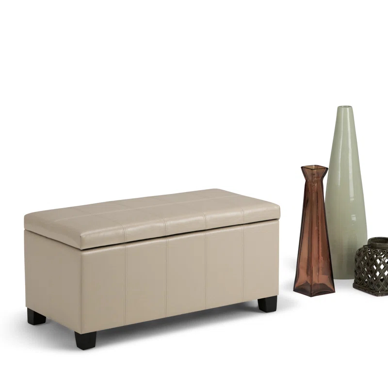Simpli Home Dover 36"W Upholstered Storage Ottoman Bench with Lift-Top and Large Interior Storage