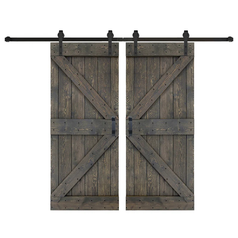 IsLife K Style Solid Core Wood Double Sliding Barn Door with Hardware Kit -Assembly Needed (Set of 2)