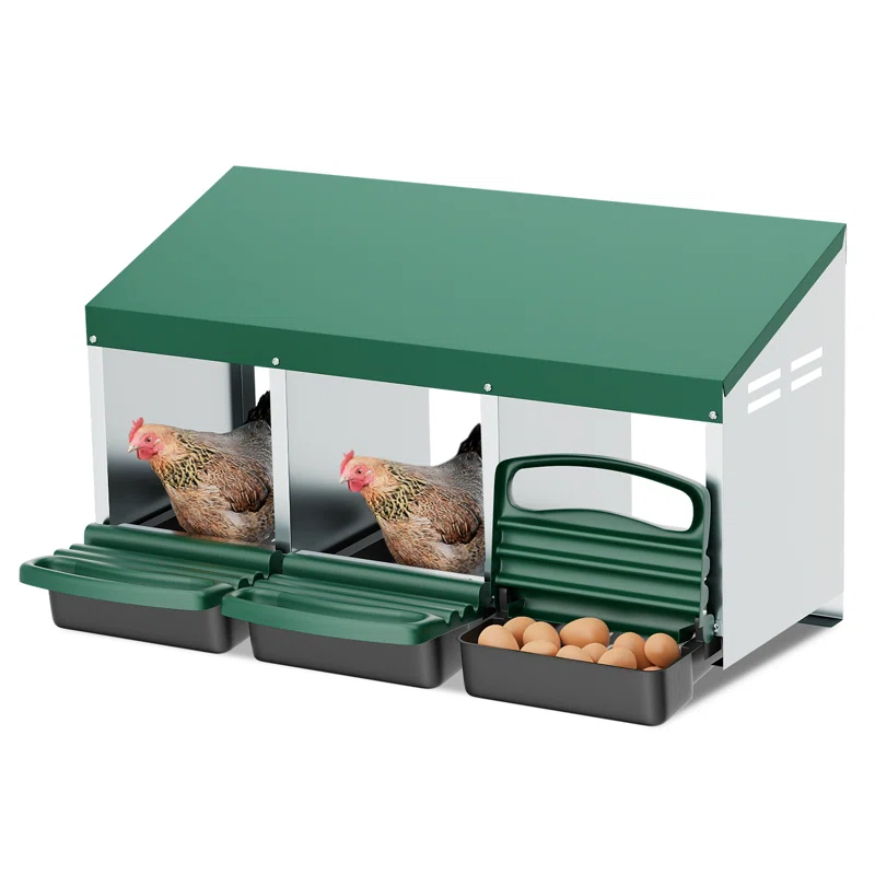 Bring Home Furniture Chicken Nesting Boxes with 3 Compartments for Laying Eggs, Galvanized Steel Hen Nesting Box with Lid Pull-Out Tray and Ventilation Design