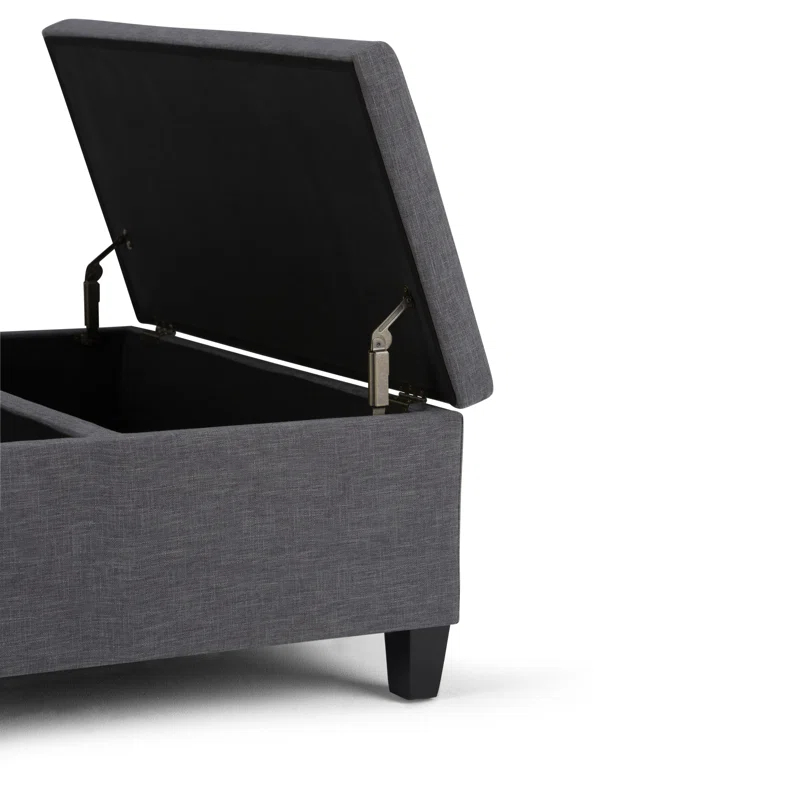 Simpli Home Ellis 36"W Upholstered Square Coffee Table Storage Ottoman with Split Lift Top