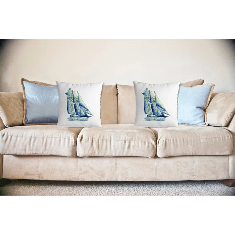 Betsy Drake Interiors Sailboat Indoor/Outdoor Reversible Throw Pillow