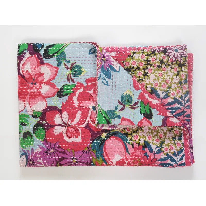 Rajani Home Advika Handmade Kantha Cotton Throw Blanket