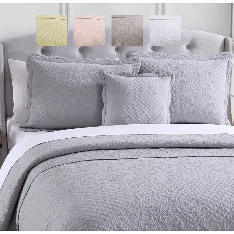 French Tile Scalloped Quilt Set Cotton Standard Quilt Set