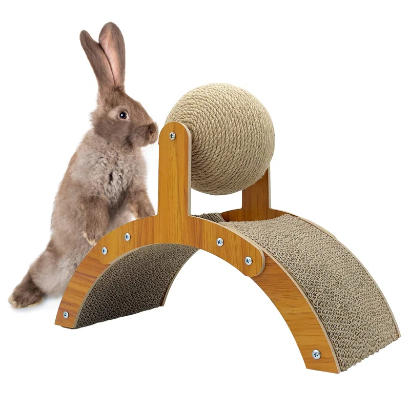 Rabbit Scratch Toy, Natural Sisal Rabbit Scratching Ball With Cardboard Pad 2-In-1 Bunny Claw Scratcher Interactive Toys Nail Scratching Post For Indoor Pets Kittens Ferrets Small Animals