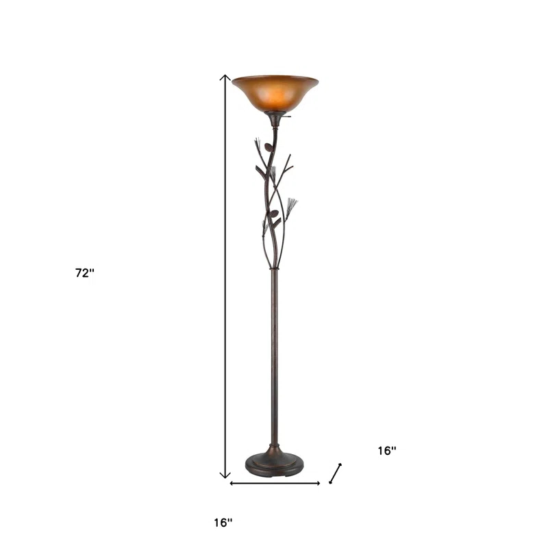 Wildon Home® 72" Rusted Torchiere Floor Lamp With Brown Frosted Glass Dome Shade