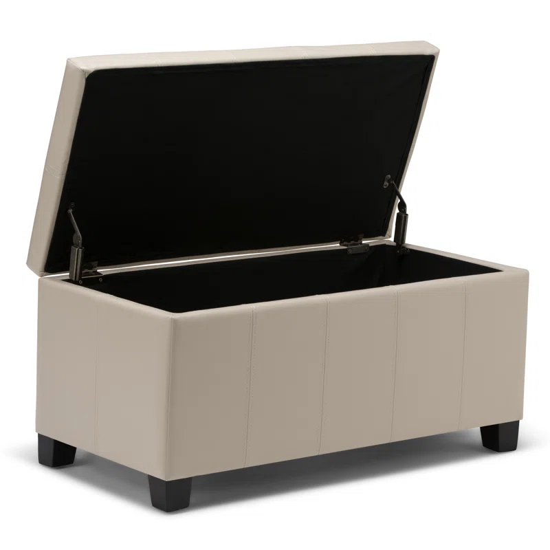 Simpli Home Dover 36"W Upholstered Storage Ottoman Bench with Lift-Top and Large Interior Storage