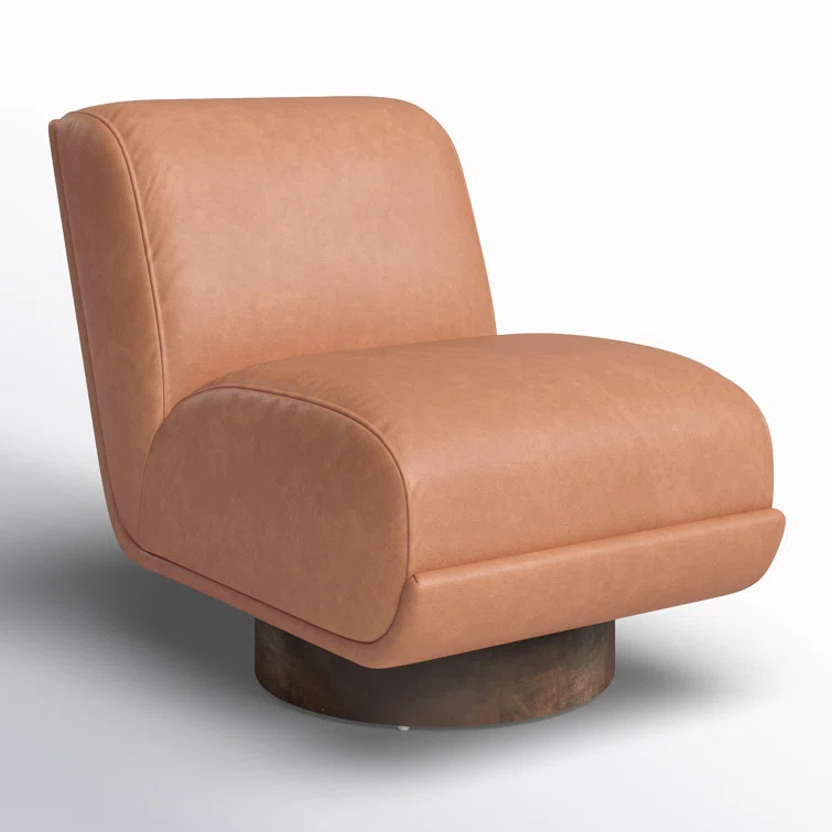 Heirloom Black Top Grain Leather Swivel Slipper Chair