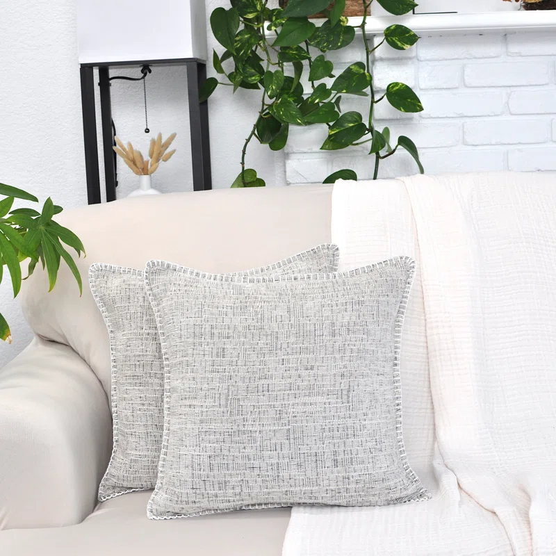 Oveesha Tassel Soft Chenille Throw Pillow Covers With Stitched Edge (Set of 2)
