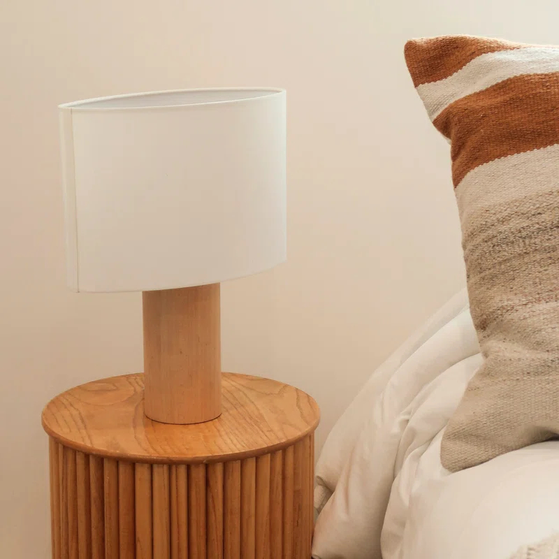 Mia 15.75" Midcentury LED Table Lamp With Natural Maple Wood Base