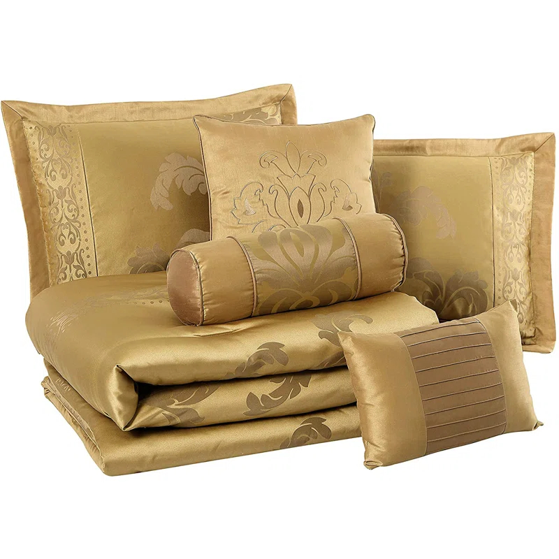 Chezmoi Collection Royale Jacquard Floral 7 Piece Comforter Set