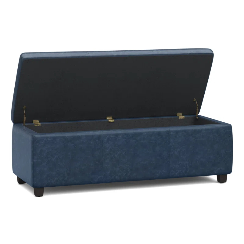 Simpli Home Avalon 48"W Upholstered Storage Ottoman Bench with Large Interior Storage