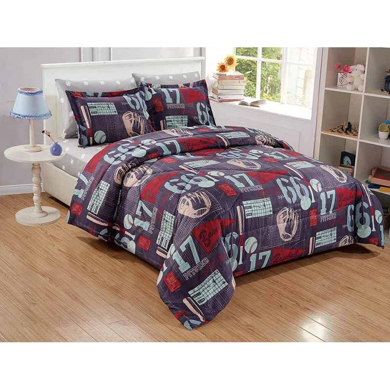 Chezmoi Collection Kids/Teens Baseball Sports Microfiber Comforter Set with Fitted Sheet