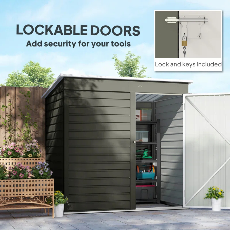 Outsunny 6' x 4' Outdoor Storage Shed, Metal Garden Shed with Lockable Door and Gloves, Tool Shed for Backyard Garden Patio Lawn | Wayfair