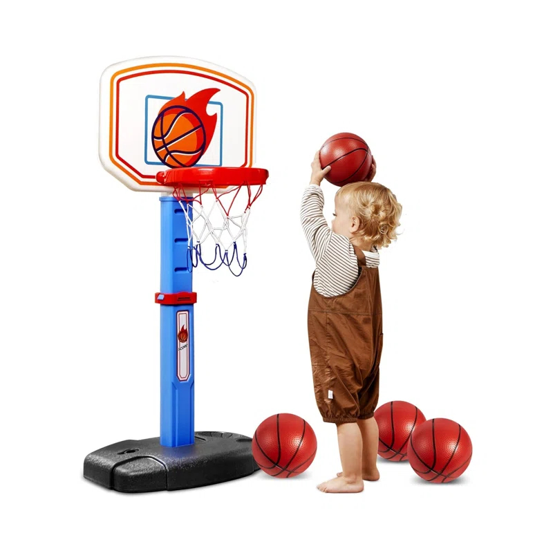Phantoscope Toddler Basketball Arcade Game Set, Adjustable Basketball Goal With 4 Balls For Kids Indoor Outdoor Play, Carnival Games, Christmas Birthday Gift For Age 1 And Up, Plastic, Blue And Orange