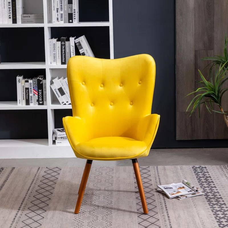 Blendoi Brooke Doarnin Contemporary Silky Tufted Button Back Accent Chair, Yellow