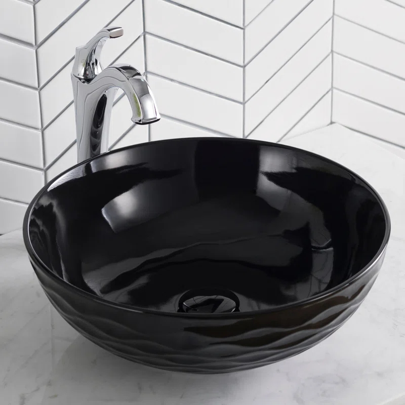 KRAUS Viva Thin Porcelain Ceramic Vessel Bathroom Sink with Pop-Up Drain
