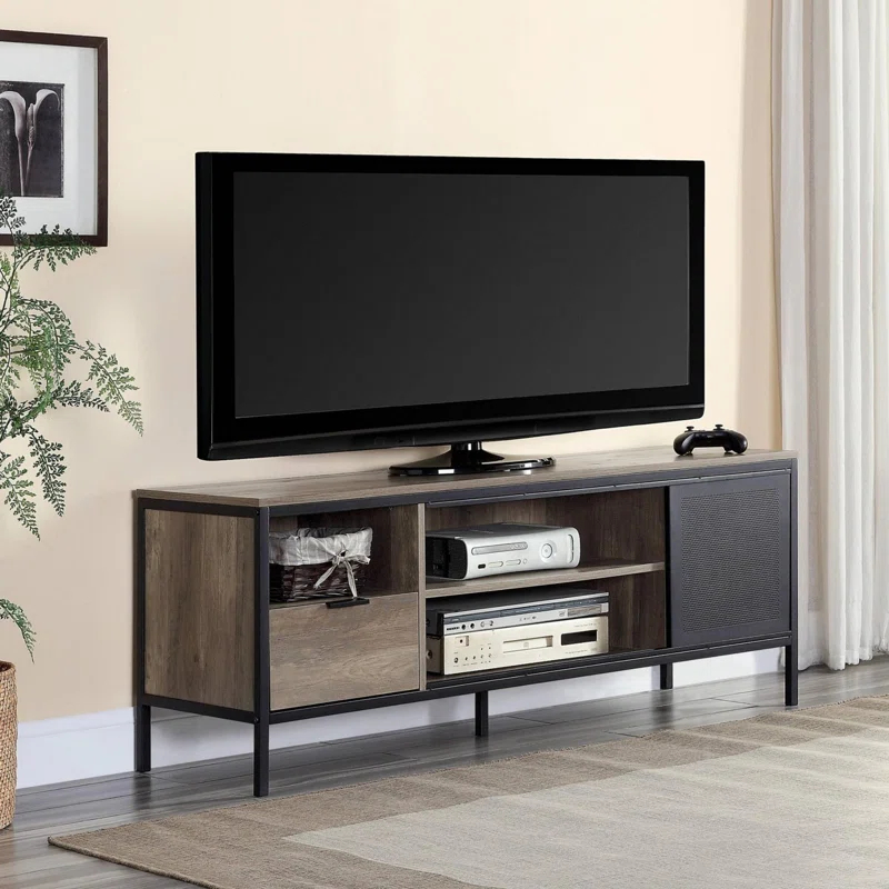 Loon Peak® Genivee 1-Drawer Rectangular TV Stand in Rustic Oak/Black | Wayfair