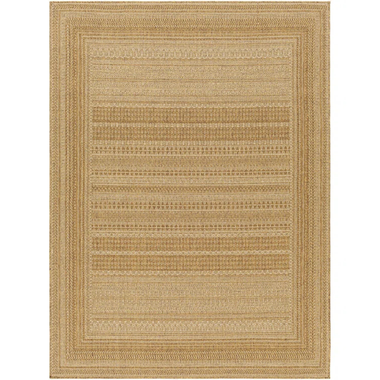 Gracie Oaks Tailyn Striped Machine Woven Polypropylene Indoor / Outdoor Area Rug in Tan/Brown