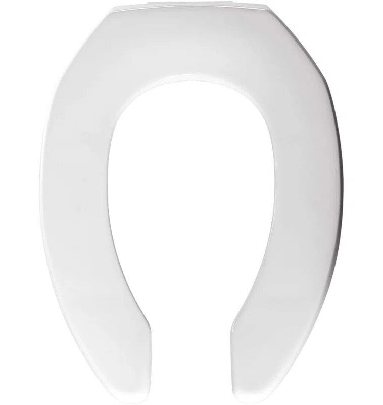 2155CT Commercial Heavy Duty Open Front Toilet Seat, No Lid, Never Loosen, ELONGATED, Plastic, White