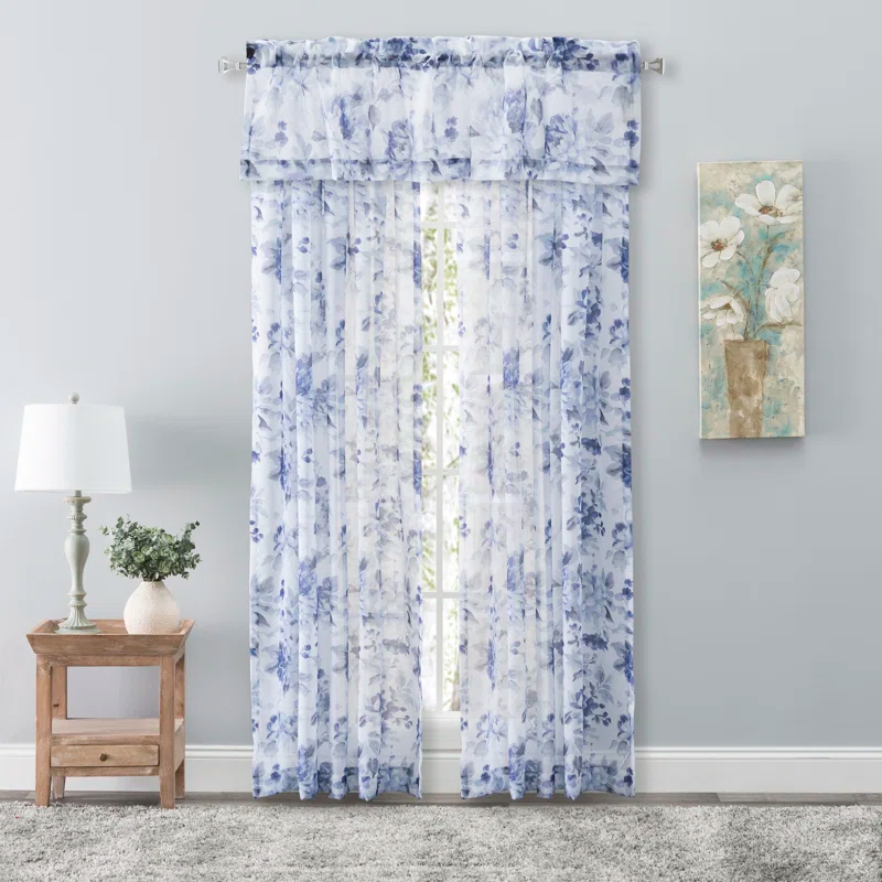 Ophelia & Co. Bremen Elegant Water-Color Floral Semi-Sheer Single Curtain Panel
