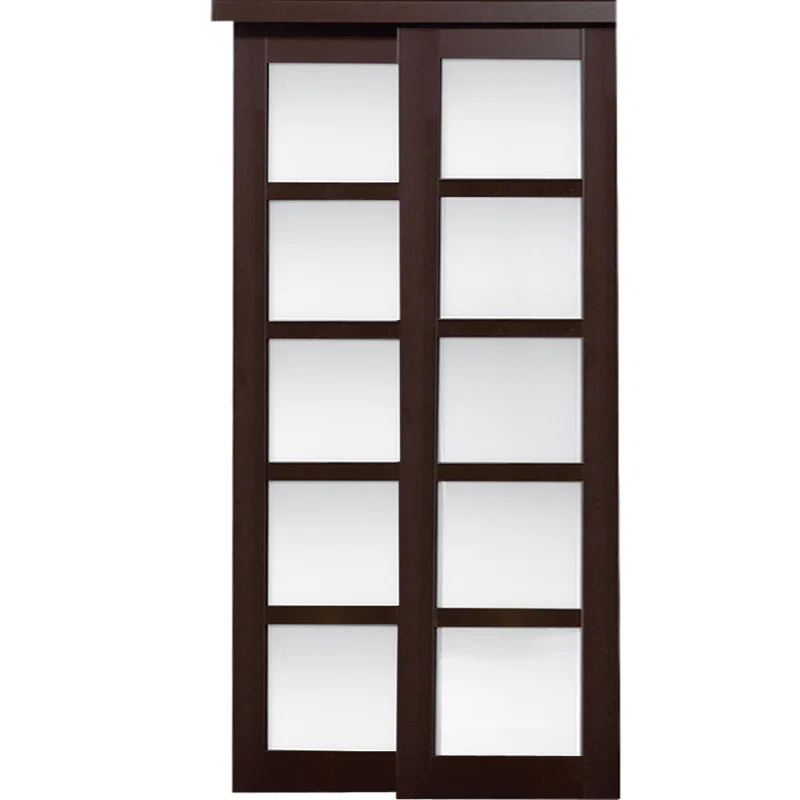 Renin Baldarassario 80'' Solid + Manufactured Wood Glass Low-Gloss Sliding Closet Doors