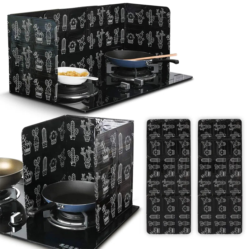 Cheer Collection Foldable Aluminum Oil Splatter Guard Plates (Black) (Set of 2)