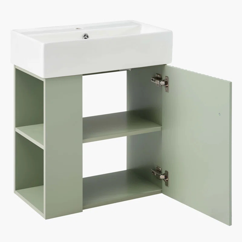 CARPET DESIGN UNLIMITED 2015 LLC 21.6 inch Modern Floating Bathroom Vanity with Ceramic Basin, Right side storage, Green