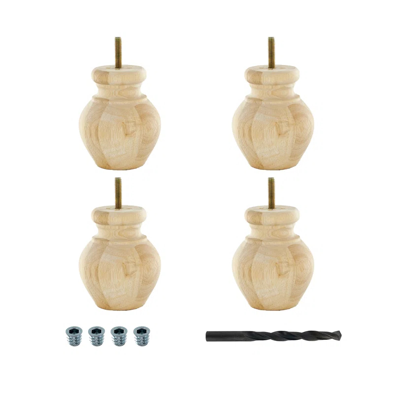 Unfinished Solid Hardwood Bun Foot Leg, Pack of 4 (Set of 4)
