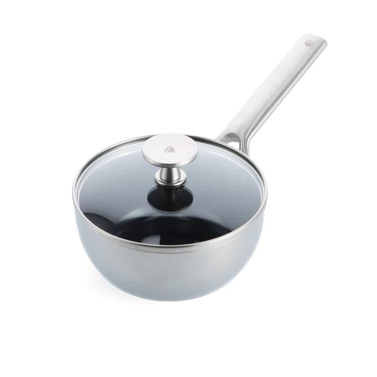 Blue Diamond Blue Diamond Cookware Tri-Ply Stainless Steel Ceramic Nonstick, 2.5QT Chef Saute Pan With Lid, PFAS-Free, Multi Clad, Induction, Dishwasher Safe, Oven Safe, Silver