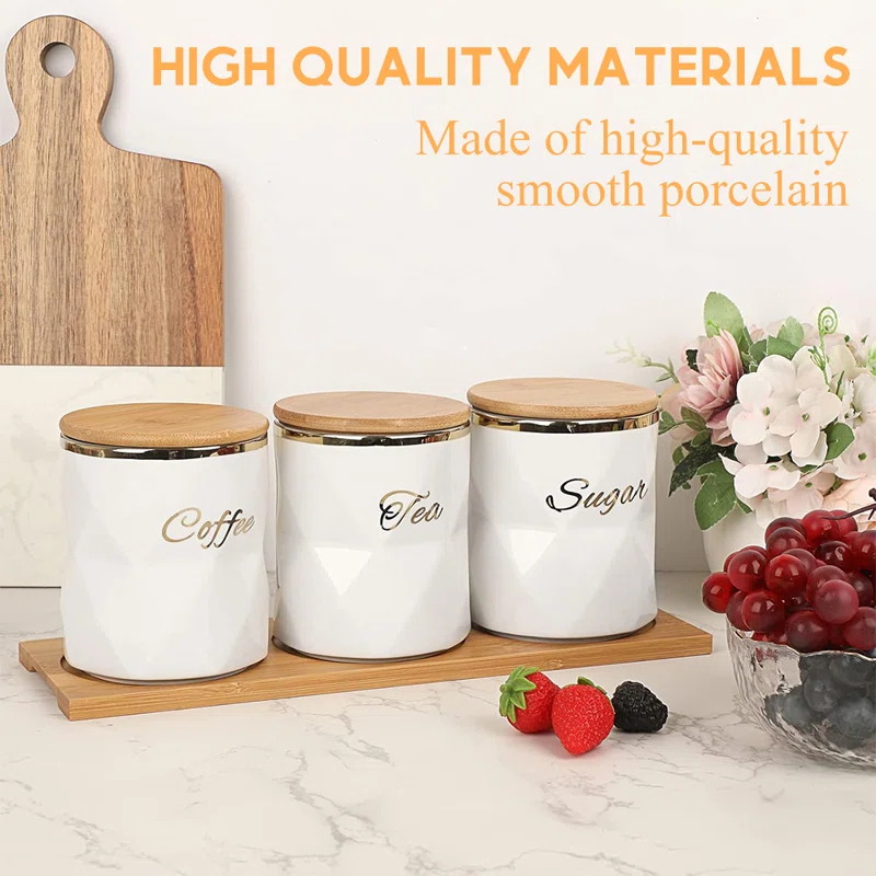 Everly Quinn 3 Pcs Ceramic Canisters Set for Sugar Coffee Tea, Luxurious Storage Containers Sets with Lids (Set of 3)