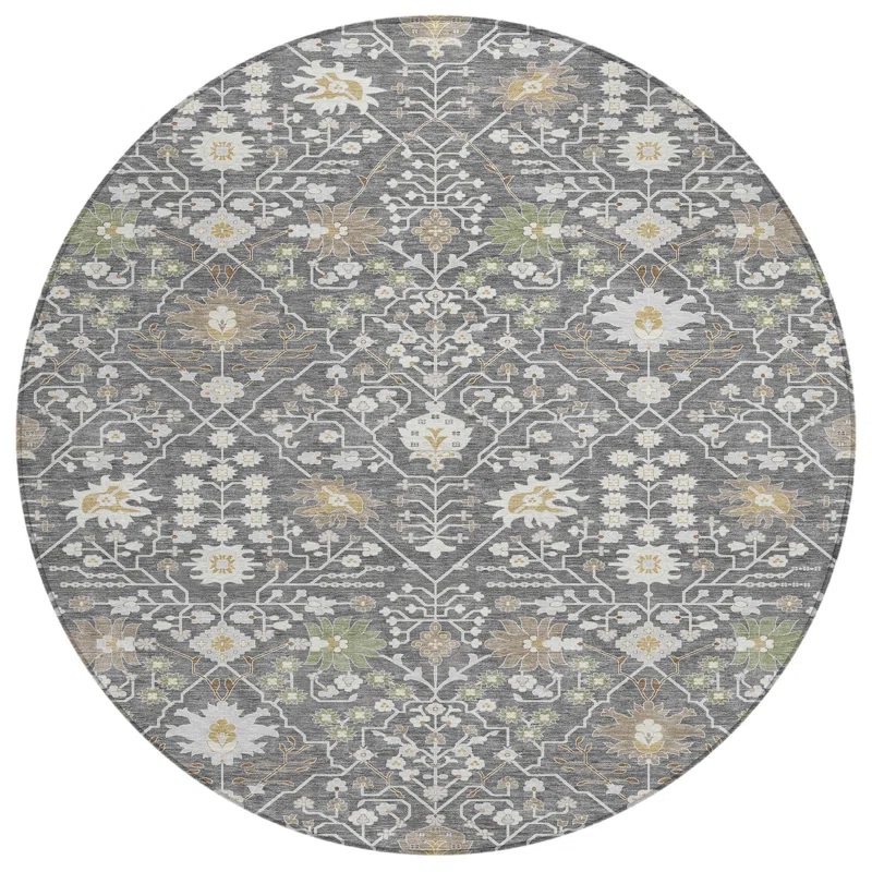 Machine Washable Indoor/Outdoor Chayden ACN1009 Charcoal 8' x 8' Round Rug