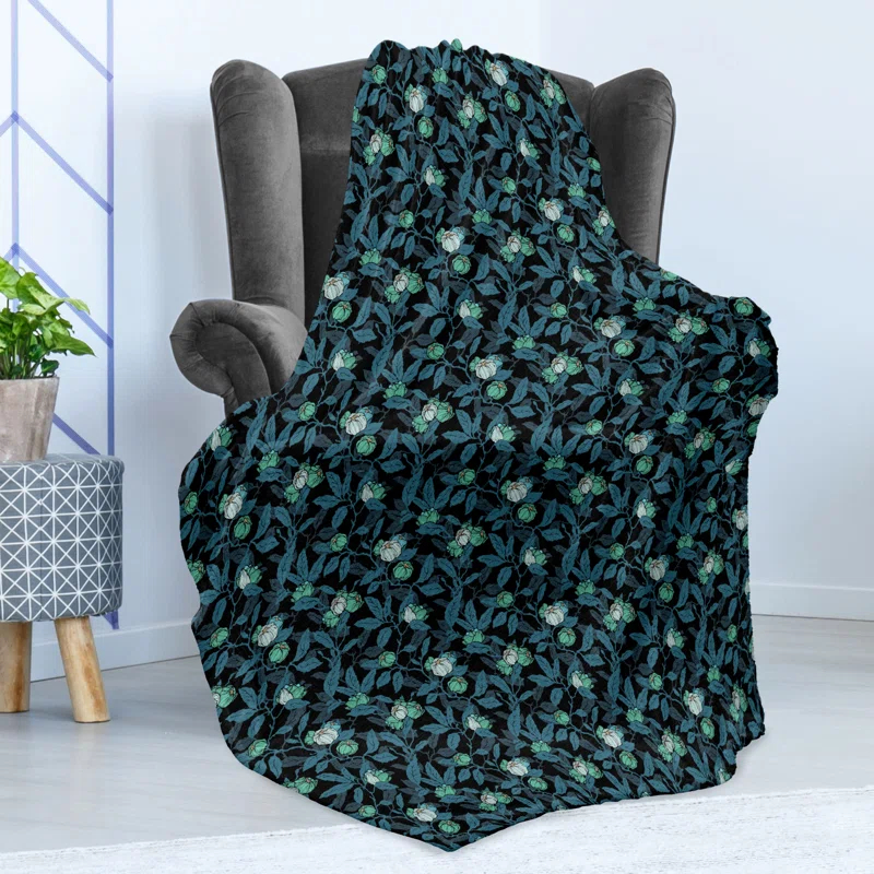 Ambesonne Botanical Fleece Throw Blanket Flourishing Flowers Twigs Multicolor