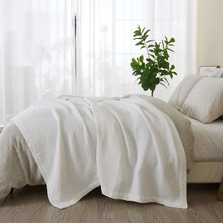 Solid Cotton Waffle Weave Blanket