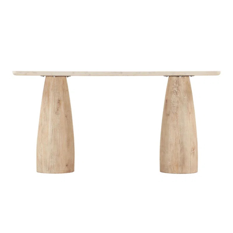 Whitewashed Mango Wood and Marble Rectangular Console Table