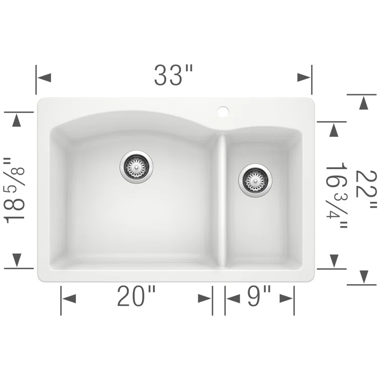 Blanco Diamond Silgranit 33" L x 22" W Double Basin Drop-In/Undermount Sink 440200