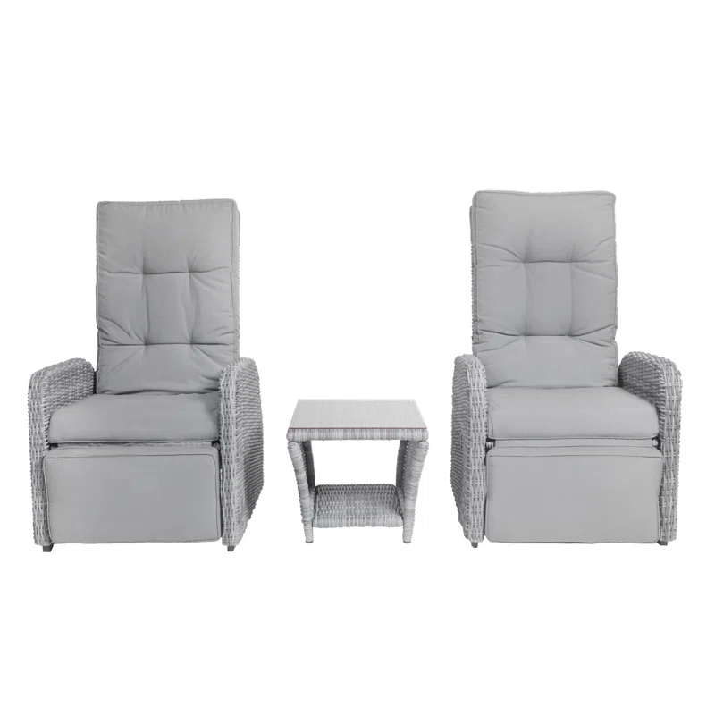 Elle Decor Vallauris 3-Piece Outdoor Reclining Chair Set, Grey