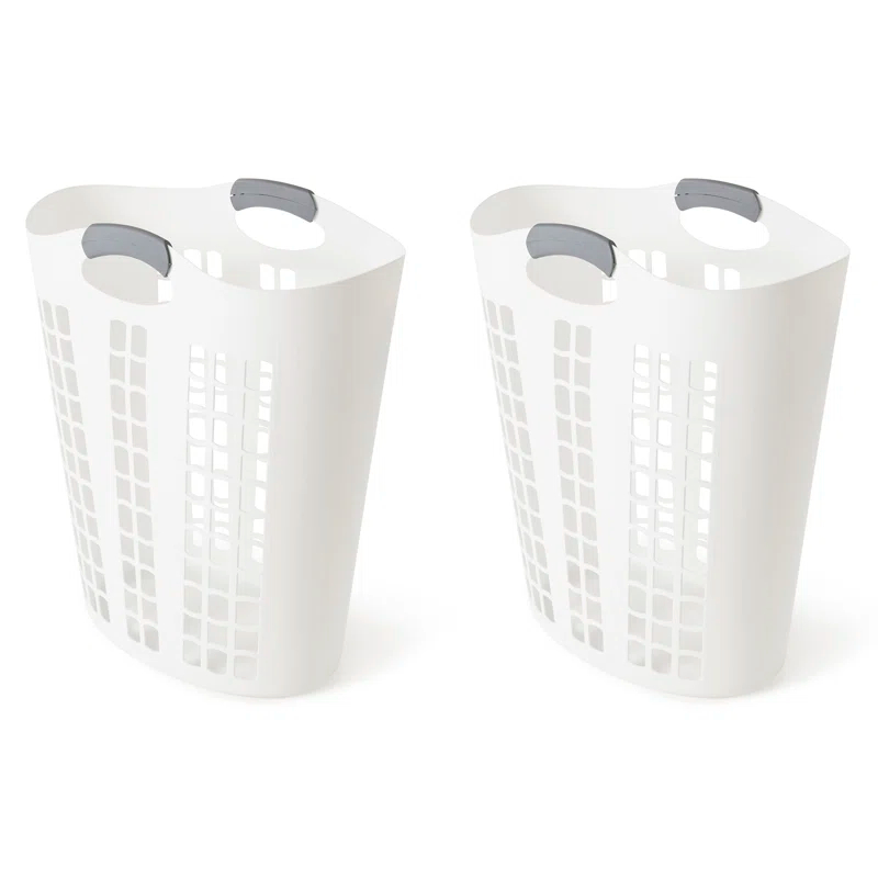 Gracious Living Gracious Living Easy Carry Flex 87 L Plastic Laundry Hamper, White (2 Pack) (Set of 2)