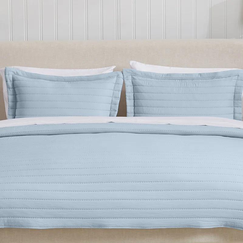 FreshFolds Solid Stitched Microfiber Quilt Set with Shams