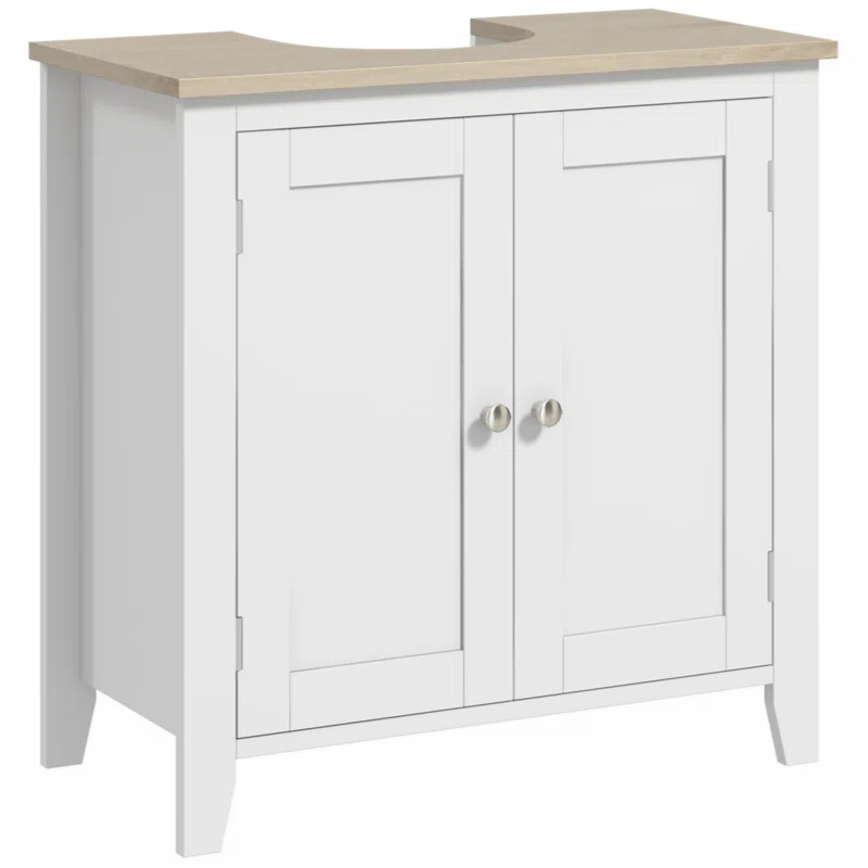 Myhomekeepers Kleankin Pedestal Sink Storage Cabinet with U-Shape And Adjustable Internal Shelf, White