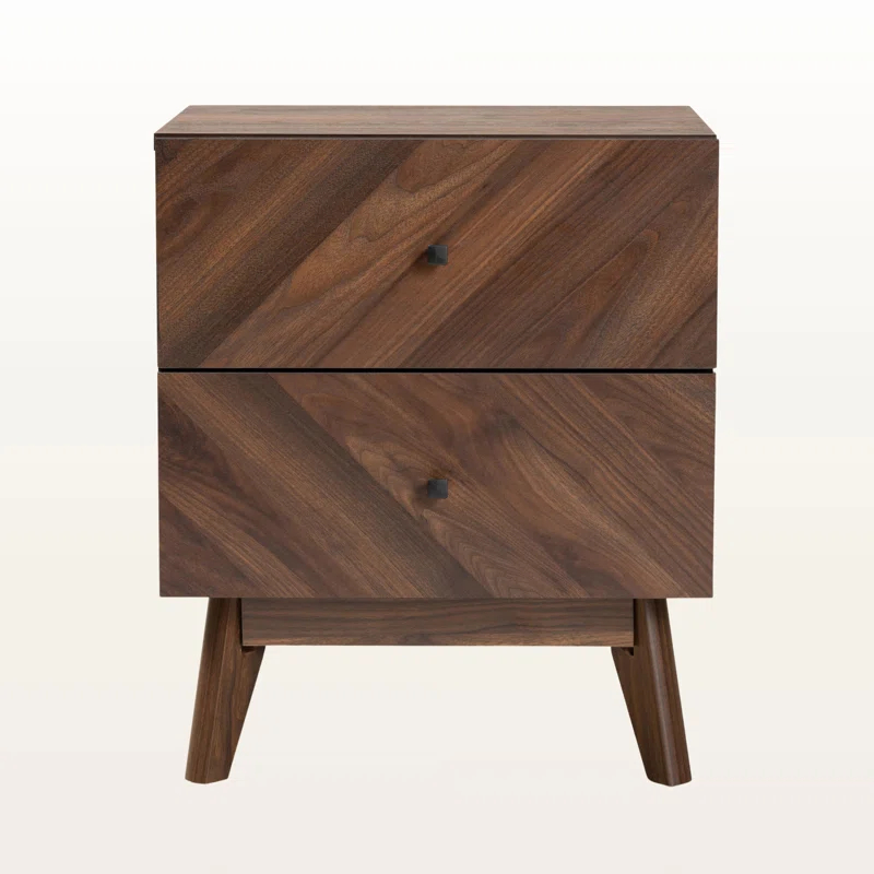 George Oliver Wisp Dark Brown Finish 2-Drawer Nightstand With Wooden Knob, 22.49" H X 18.78" W X 16.03" D