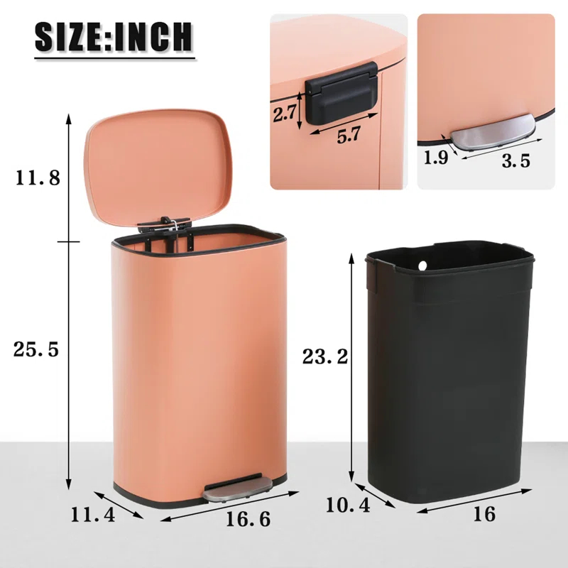 Steel Step On Trash Can - 13 Gallons