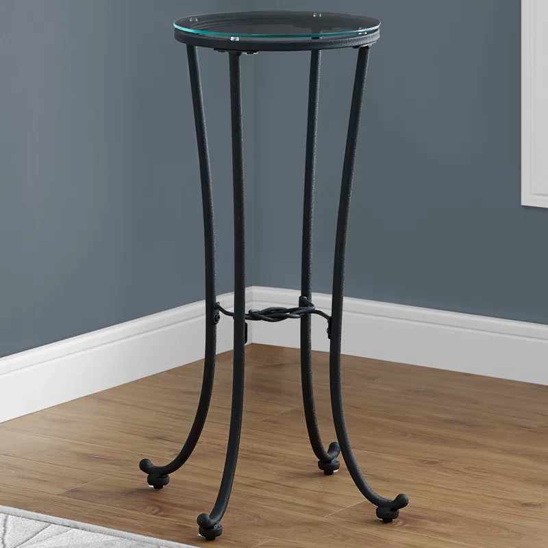 Red Barrel Studio® Accent Table, Side, End, Plant Stand, Round, Living Room, Bedroom, Metal, Black, Clear