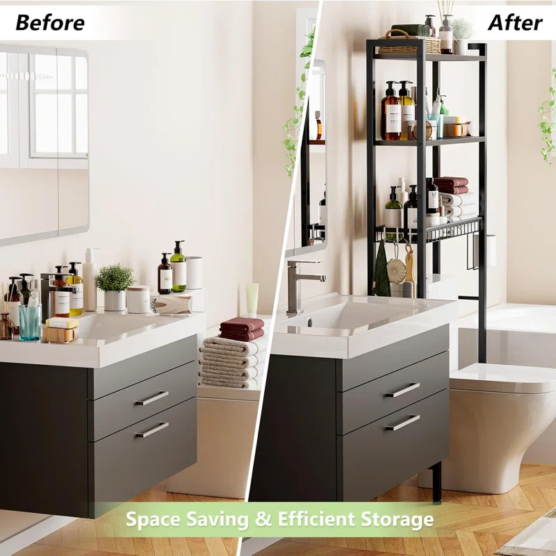 17 Stories Over-The-Toilet Storage Rack, 3-Tier Bathroom Organizer Shelf Over Toilet With Shelf And Basket, Freestanding Space Saver Bathroom Shelves Above Toilet For Room