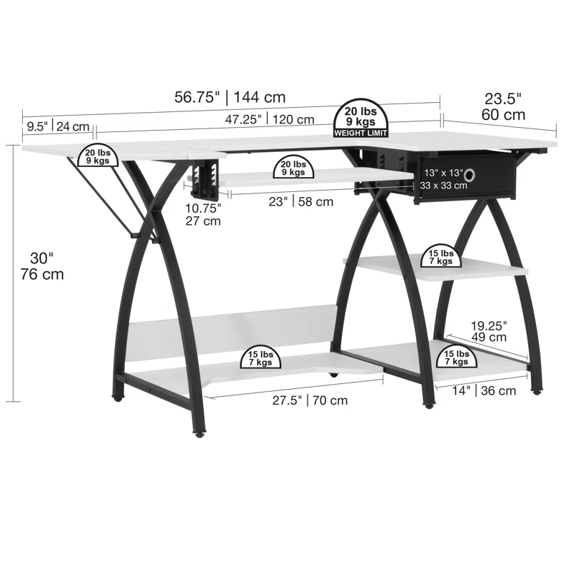 Sew Ready 56.8'' x 23.5'' Sewing Table with Sewing Machine Platform