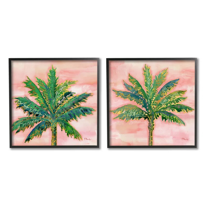 Stupell Industries " Tropical Palm Trees Glam Detail " by Paul Brent 2 - Pieces