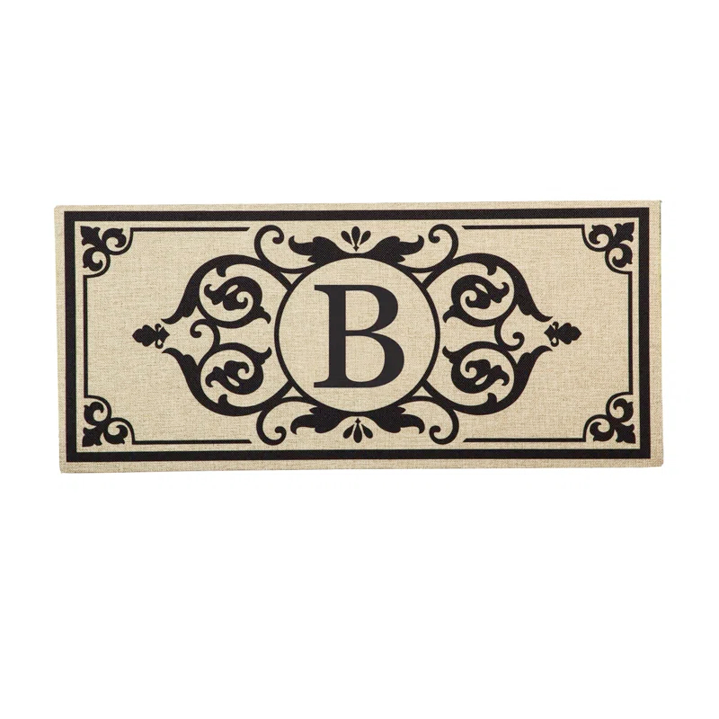 Evergreen Enterprises, Inc Monogram Cambridge Monogram Burlap Sassafras Switch 22 in. x 10 in. Non-Slip Indoor Door Mat