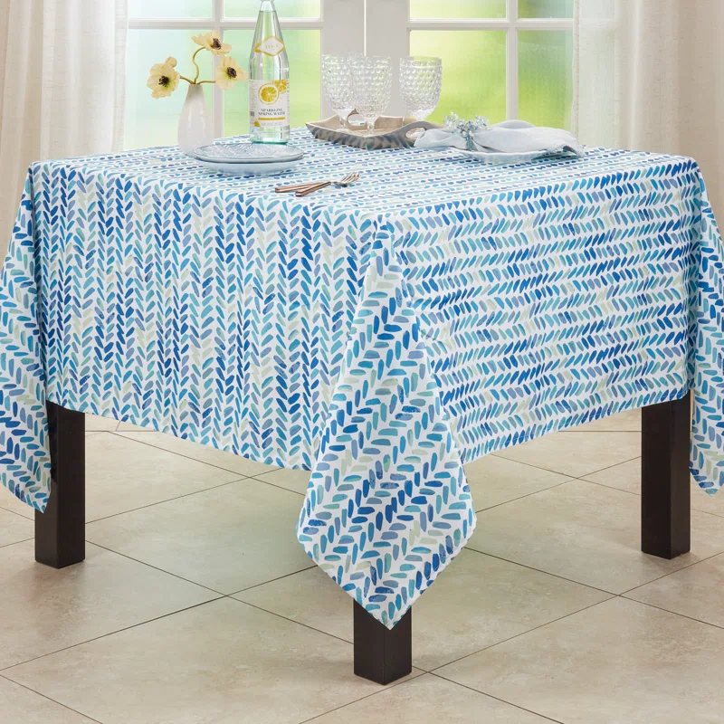 Saro Chevron Tablecloth With Watercolor Design Rectangular